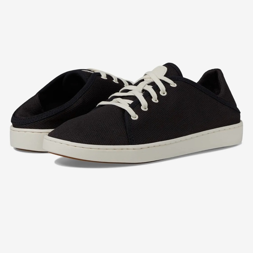 OluKai Black Canvas Slip-On Sneakers with White Laces
